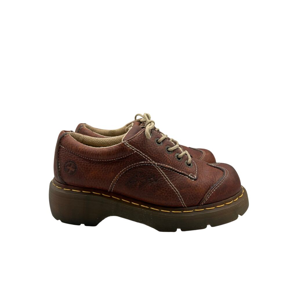 RARE DAISY Dr. Martens  Chunky Platform Brown
Leather 12280 Oxford Boot WMS Sz 8 - Picture 5 of 9